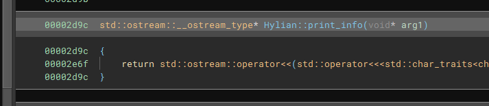 Decompiled Hylian::print_info function