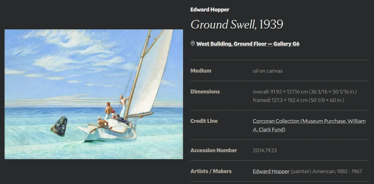 National Gallery of Art page for Edward Hopper's Ground Swell, 1939