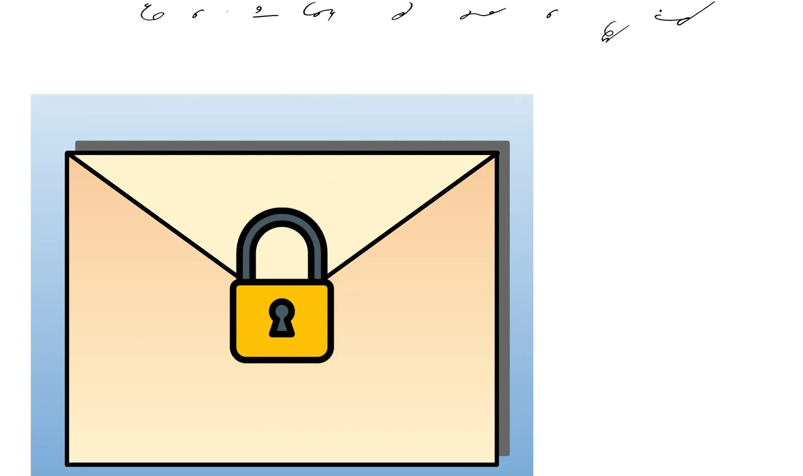 The attachment: a line of shorthand above an image of a locked envelope
