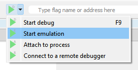 Cutter debug menu with Start emulation selected